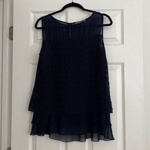 Mint velvet UK size 16 /US 12. Navy multi layer lace/mesh tank